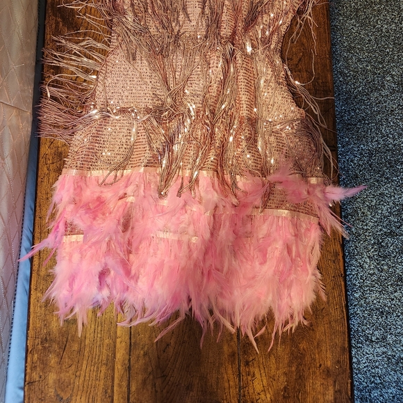 Moflora Flapper dress ☆ Small ☆ Pink sparkly, feathered ☆ Spaghetti straps NWT - Picture 14 of 14